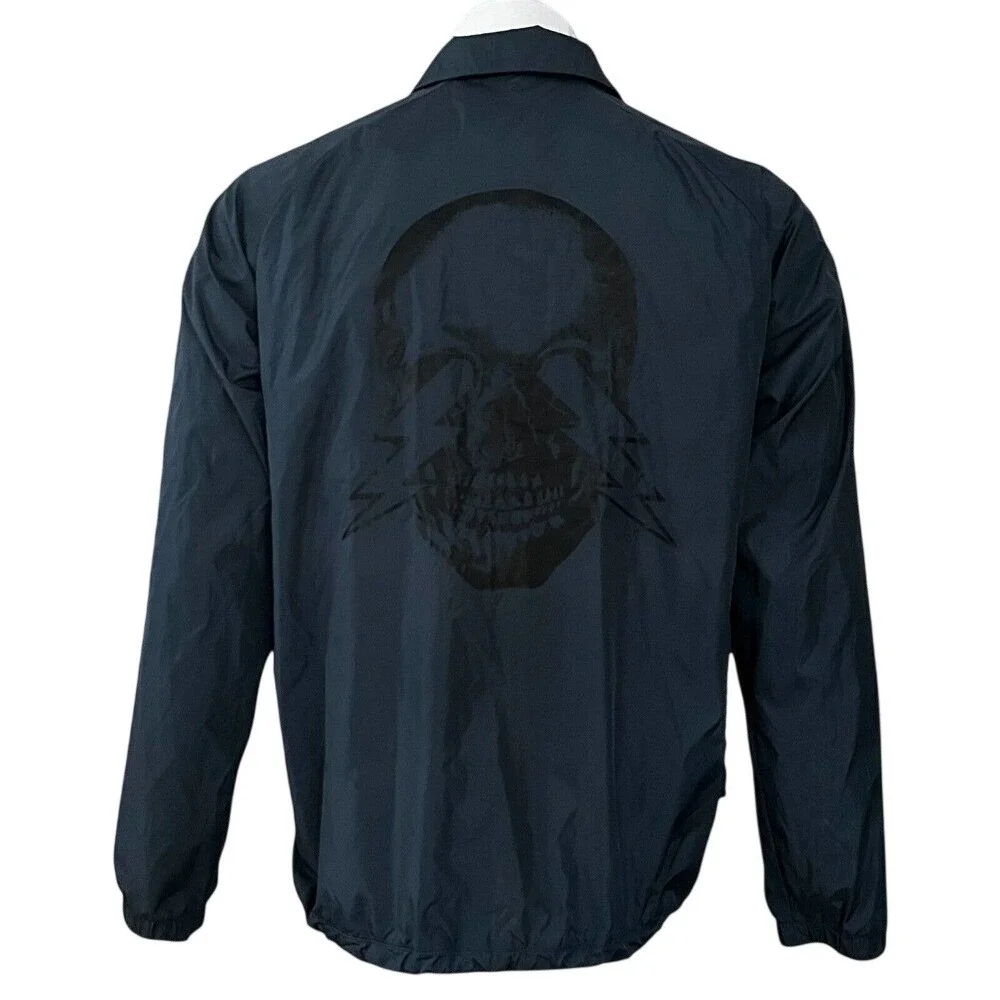 RVCA ANP Mens Small Navy‎ Blue Skull Graphic Coaches Jacket Windbreaker Small